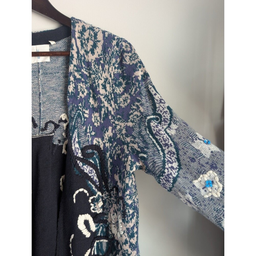 Anthropologie HWR Emma Cardigan Sweater M Wool Embroidered Floral Cottagecore - Picture 5 of 15
